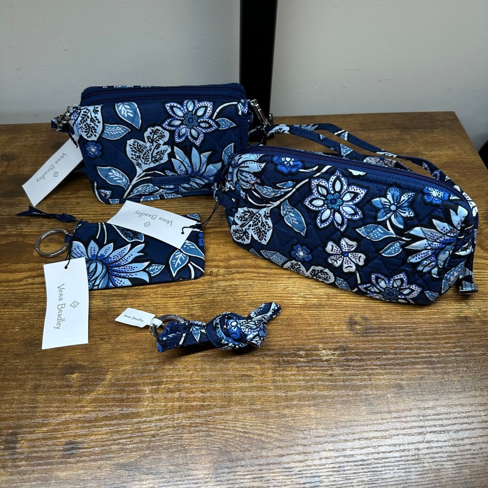 NEW Vera Bradley 4pc Set Tropics Tapestry Crossbody Cosmetic Case ID Case Keycha